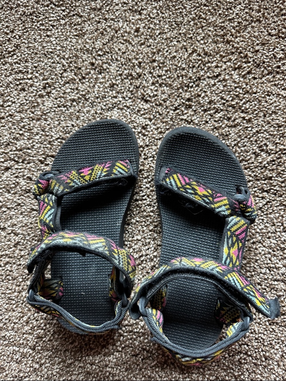 Teva Kids Black Sandals with Pink & Yellow Patterned Straps-13